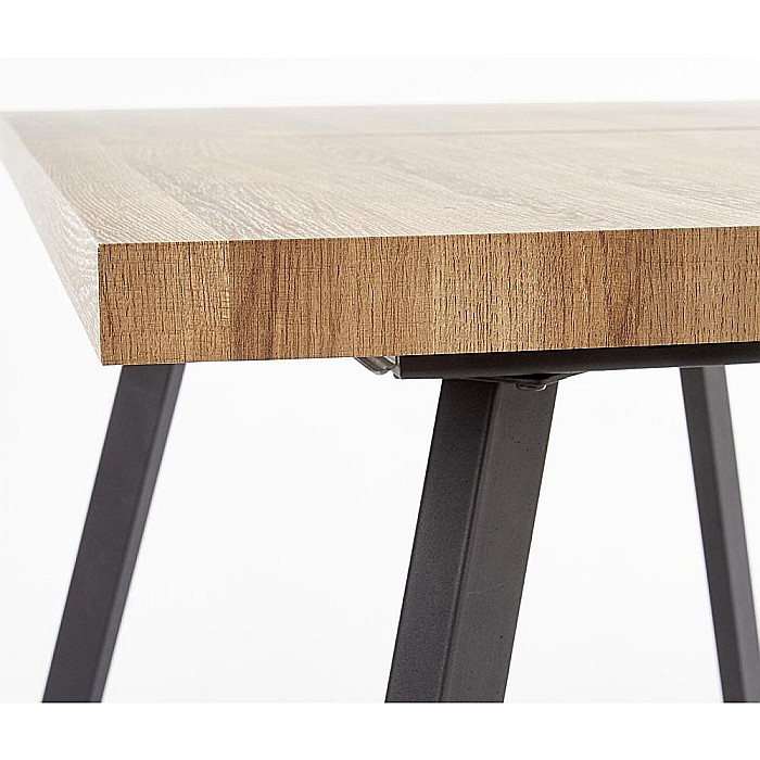 Masa extensibila living HM Berlin, MDF laminat, cadru metalic, 140-180x85x76 cm, 8 persoane, nuc/negru [10]