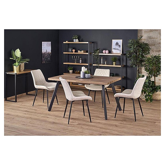 Masa extensibila living HM Berlin, MDF laminat, cadru metalic, 140-180x85x76 cm, 8 persoane, nuc/negru [2]