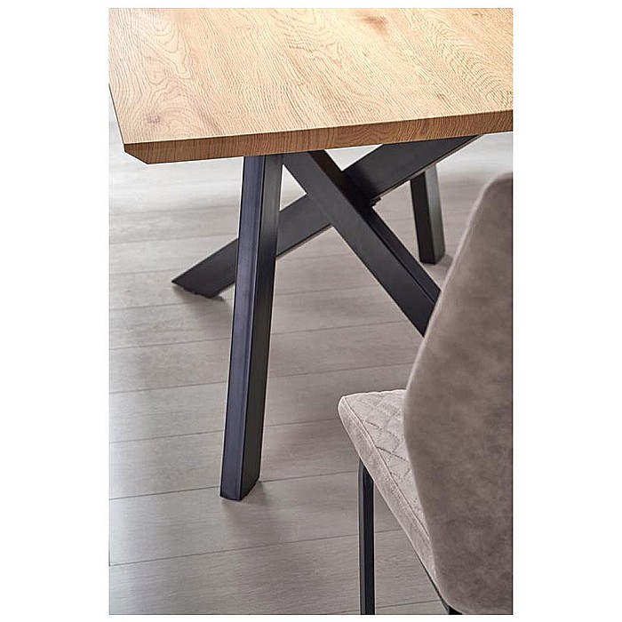 Masa extensibila living HM Capital, MDF Furniruit, cadru metalic, 160-200x90x76 cm, 8 persoane, stejar/negru [6]