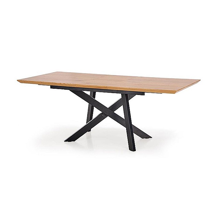 Masa extensibila living HM Capital, MDF Furniruit, cadru metalic, 160-200x90x76 cm, 8 persoane, stejar/negru [4]