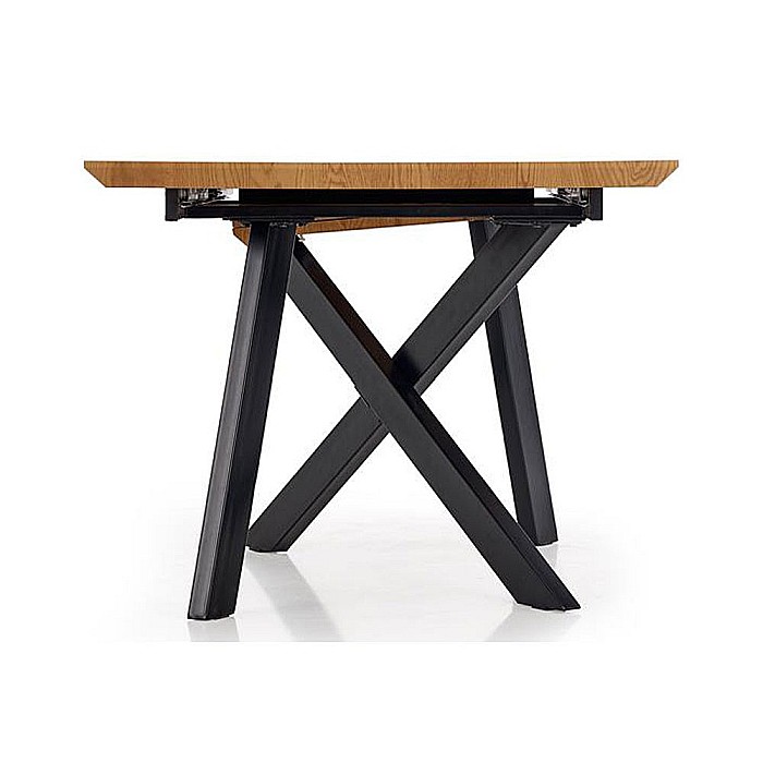 Masa extensibila living HM Capital, MDF Furniruit, cadru metalic, 160-200x90x76 cm, 8 persoane, stejar/negru [9]