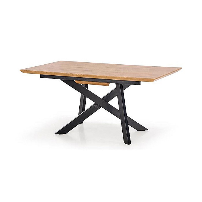 Masa extensibila living HM Capital, MDF Furniruit, cadru metalic, 160-200x90x76 cm, 8 persoane, stejar/negru [1]