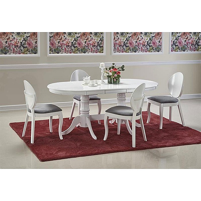 Masa extensibila living HM Joseph, blat MDF, structura lemn masiv, 8 persoane, 150-190x90x77 cm, alb [6]