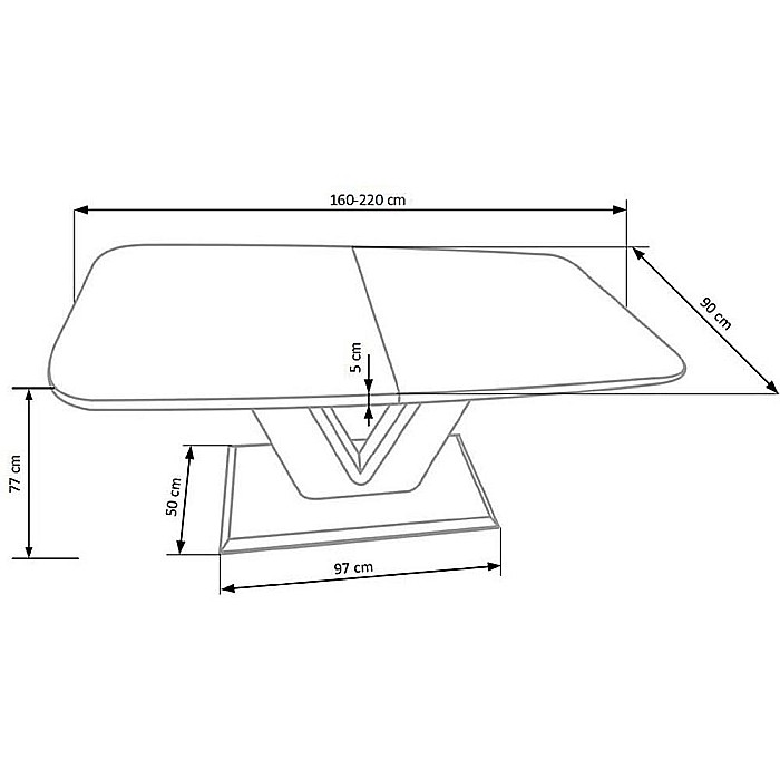 Masa extensibila living HM Mistral, cadru metalic, MDF lacuit, 140-180x80x76 cm, 6 persoane, alb [8]
