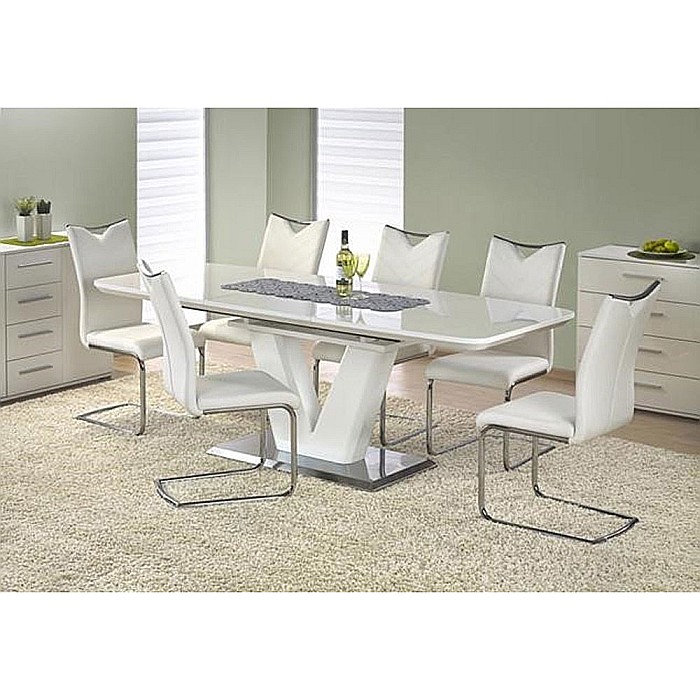 Masa extensibila living HM Mistral, cadru metalic, MDF lacuit, 140-180x80x76 cm, 6 persoane, alb [5]