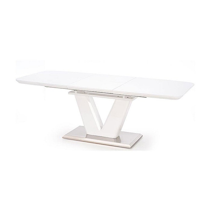 Masa extensibila living HM Mistral, cadru metalic, MDF lacuit, 140-180x80x76 cm, 6 persoane, alb [3]