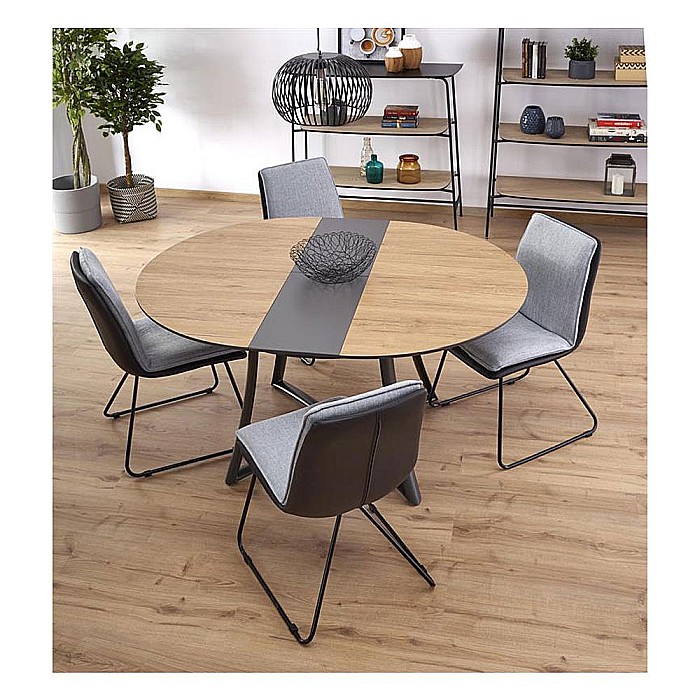 Masa extensibila living HM Moretti, blat MDF laminat, cadru metalic, 118-148x118x76 cm, 6 persoane, stejar- antracit/negru [6]