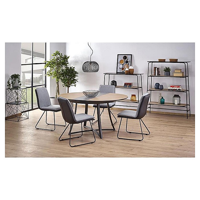 Masa extensibila living HM Moretti, blat MDF laminat, cadru metalic, 118-148x118x76 cm, 6 persoane, stejar- antracit/negru [4]