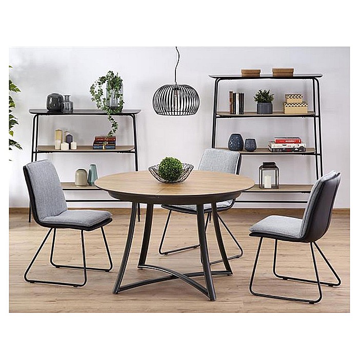 Masa extensibila living HM Moretti, blat MDF laminat, cadru metalic, 118-148x118x76 cm, 6 persoane, stejar- antracit/negru [7]