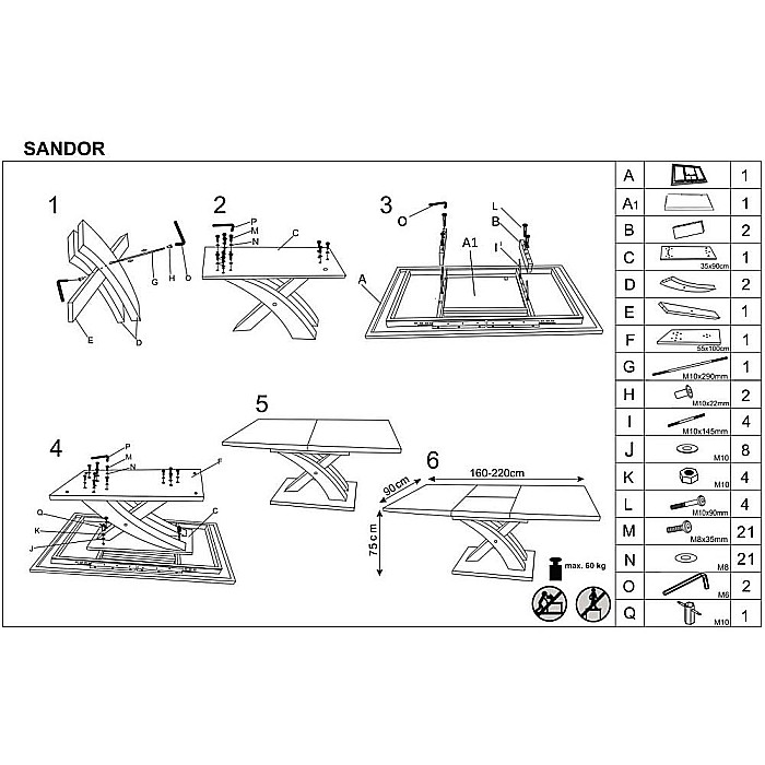 Masa extensibila living HM Sandor 3, blat MDF, cadru metal vopsit, 160-220x90x77 cm, 10 persoane, stejar auriu/negru [2]