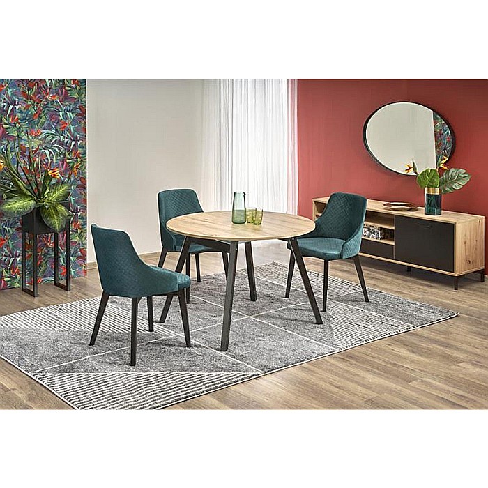 Masa extensibila living si bucatarie HM Ruben, lemn masiv, blat MDF, ovala, 6 persoane, 102-142x102x73 cm, stejar/negru [3]