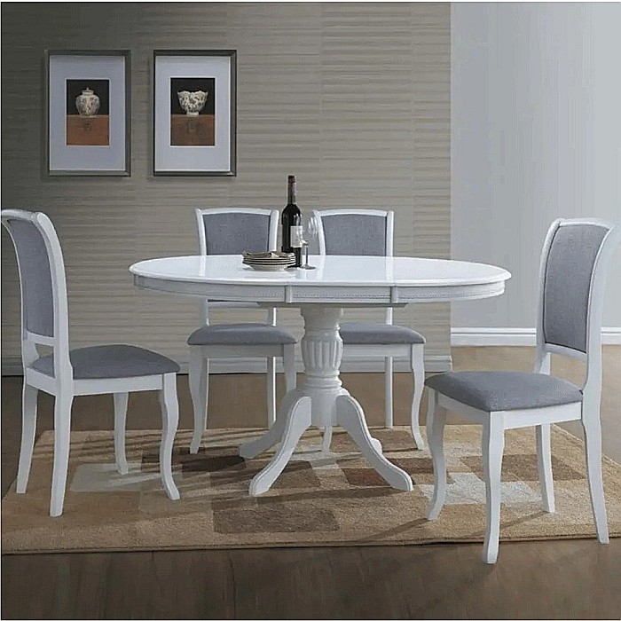 Masa extensibila living SL Olivia, Cadru lemn masiv, MDF Furniruit, 6 persoane, 106-141x106x76 cm, Alb [6]