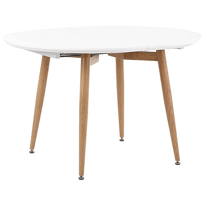Masa living extensibila HM Edward, blat MDF, structura metalica, ovala, 6 persoane, 120-200x100x75 cm, alb/stejar san remo [4]