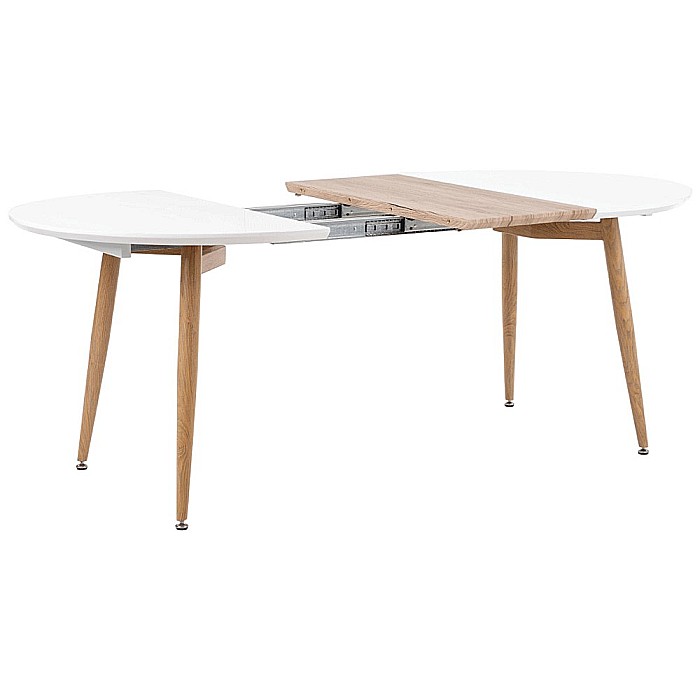 Masa living extensibila HM Edward, blat MDF, structura metalica, ovala, 6 persoane, 120-200x100x75 cm, alb/stejar san remo [5]