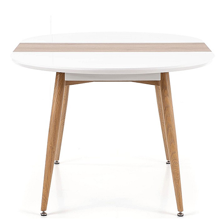 Masa living extensibila HM Edward, blat MDF, structura metalica, ovala, 6 persoane, 120-200x100x75 cm, alb/stejar san remo [6]