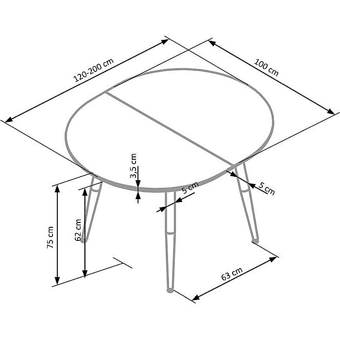 Masa living extensibila HM Edward, blat MDF, structura metalica, ovala, 6 persoane, 120-200x100x75 cm, alb/stejar [13]