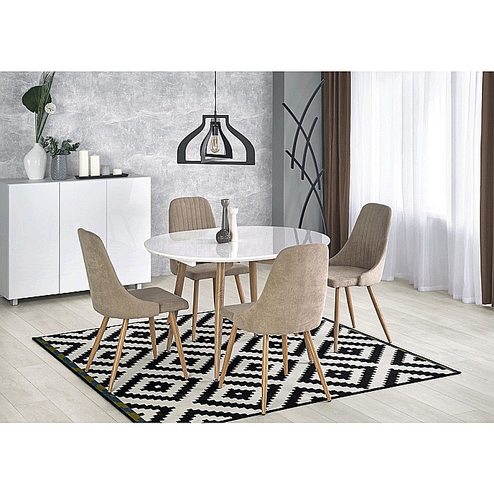 Masa living extensibila HM Edward, blat MDF, structura metalica, ovala, 6 persoane, 120-200x100x75 cm, alb/stejar san remo [2]