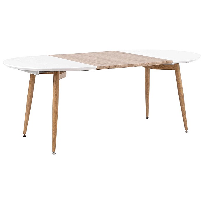 Masa living extensibila HM Edward, blat MDF, structura metalica, ovala, 6 persoane, 120-200x100x75 cm, alb/stejar san remo [3]