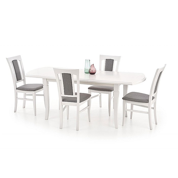 Masa living extensibila HM Fryderyk, blat MDF laminat, picioare lemn masiv, 10 persoane, 160-240x90x74 cm, alba [2]