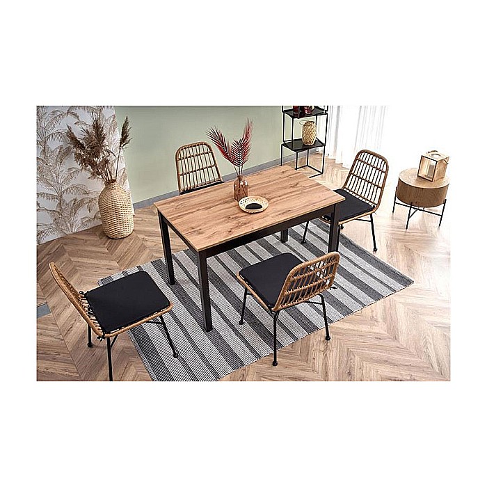 Masa living extensibila HM Greg, PAL Laminat, 124-168x74x75 cm, 6 persoane, stejar wotan/negru [6]