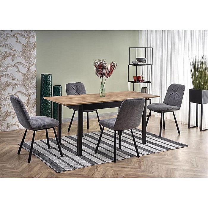 Masa living extensibila HM Greg, PAL Laminat, 124-168x74x75 cm, 6 persoane, stejar wotan/negru [4]