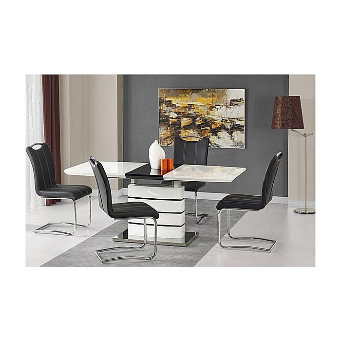Masa living extensibila HM Nord, blat MDF lacuit, 140-180x80x76 cm, 6 persoane, alb/negru [3]
