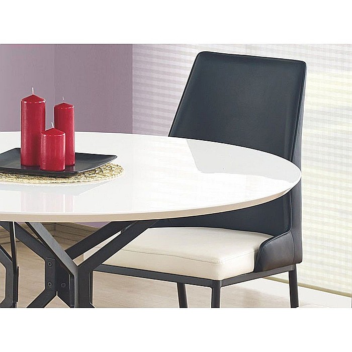 Masa living HM Pixel, MDF lacuit, cadru metalic, 120-160x120x76 cm, 6 persoane, alb/negru [2]