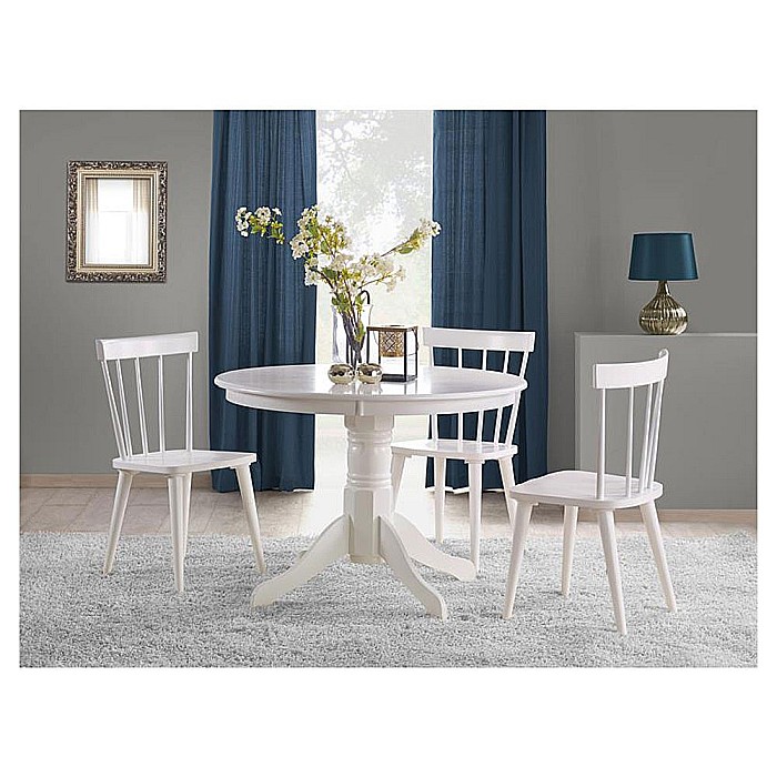 Masa living rotunda HM Gloster, blat MDF lacuit, lemn masiv, 4 persoane, 106x75 cm, alba [2]