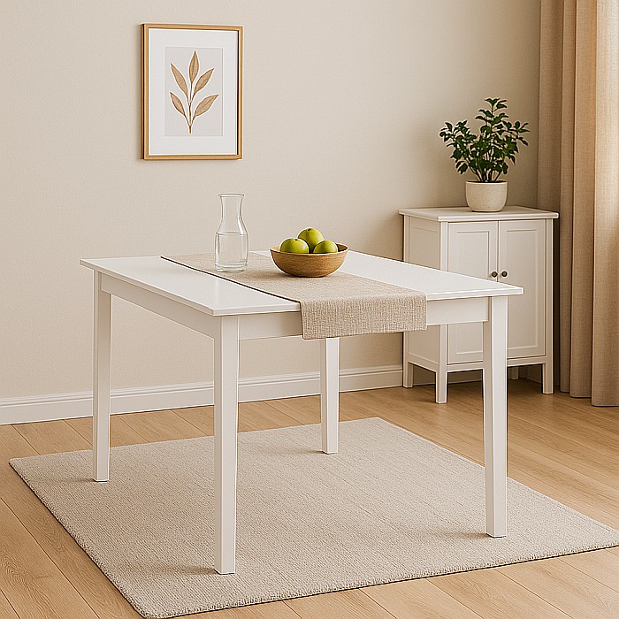 Masa living si bucatarie Bali, MDF, structura lemn masiv, 4 persoane, 112x72x74 cm, alb [3]