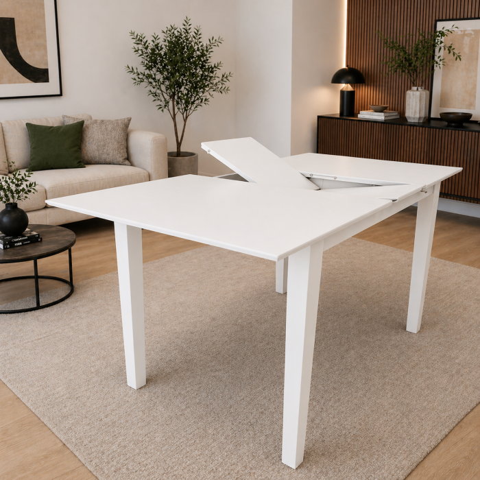 Masa living si bucatarie extensibila Miami, MDF, structura lemn masiv, 6 persoane, 120/150 x 80 x 73.8 cm, alb [8]