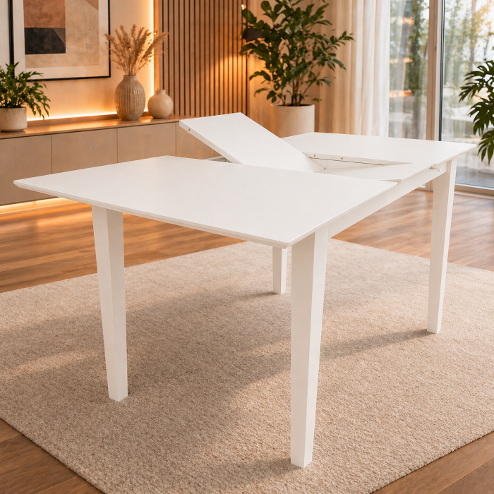 Masa living si bucatarie extensibila Miami, MDF, structura lemn masiv, 6 persoane, 120/150 x 80 x 73.8 cm, alb [9]
