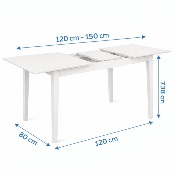 Masa living si bucatarie extensibila Miami, MDF, structura lemn masiv, 6 persoane, 120/150 x 80 x 73.8 cm, alb [7]