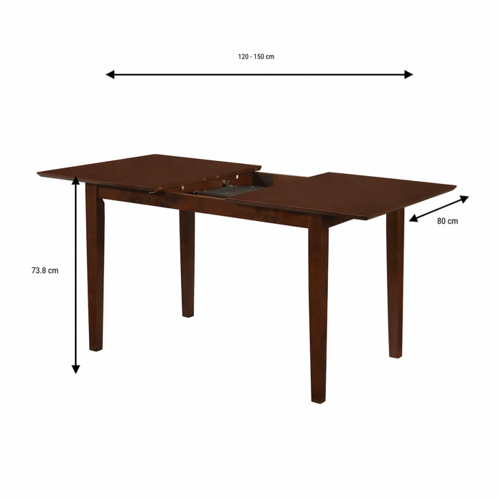 Set masa living extensibila Miami, MDF, lemn masiv, 120/150 x 80 x 73.8 cm si 6 scaune Vienna, tapitat stofa, 94x49x40 cm, nuc/bej [6]