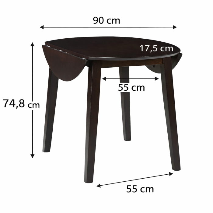 Masa living si bucatarie plianta Philadelphia, MDF, structura lemn masiv, rotunda, 4 persoane, 55/90 x 90 x 74,8 cm, nuc [6]