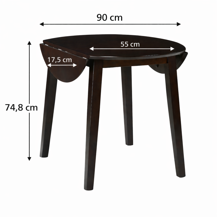 Masa living si bucatarie plianta Philadelphia, MDF, structura lemn masiv, rotunda, 4 persoane, 55/90 x 90 x 74,8 cm, nuc [8]