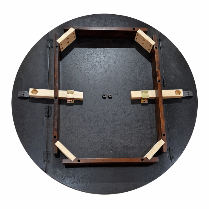 Set masa living plianta Philadelphia, MDF, lemn masiv, rotunda, 55/90 x 90 x 74,8 cm si 2 scaune Vienna, tapiterie stofa, 94x49x40 cm, nuc [6]