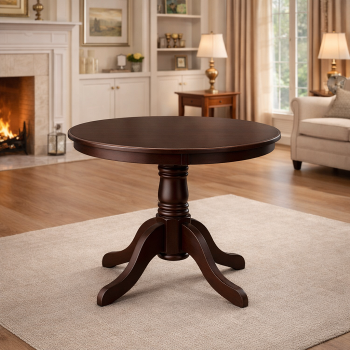 Masa living si bucatarie rotunda Montreal, cadru lemn masiv, MDF furniruit, 4 persoane, 90x73.8 cm, nuc [2]