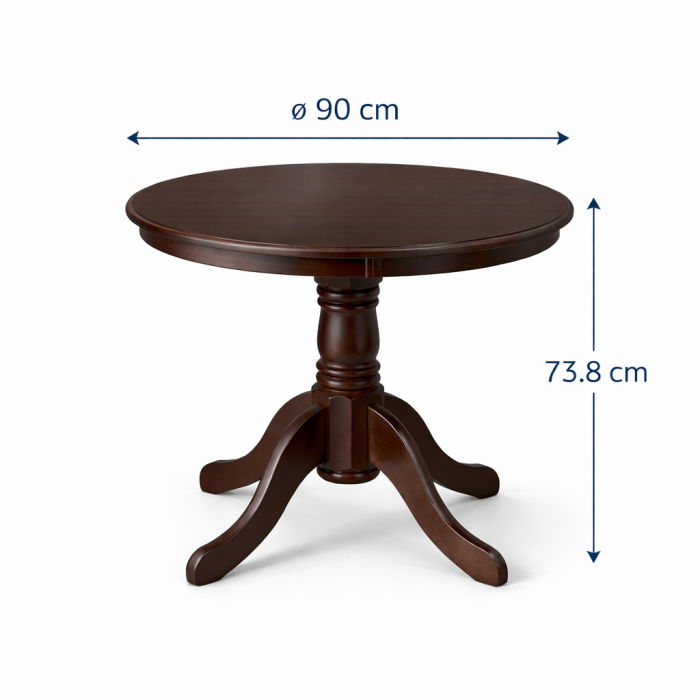 Masa living si bucatarie rotunda Montreal, cadru lemn masiv, MDF furniruit, 4 persoane, 90x73.8 cm, nuc [5]