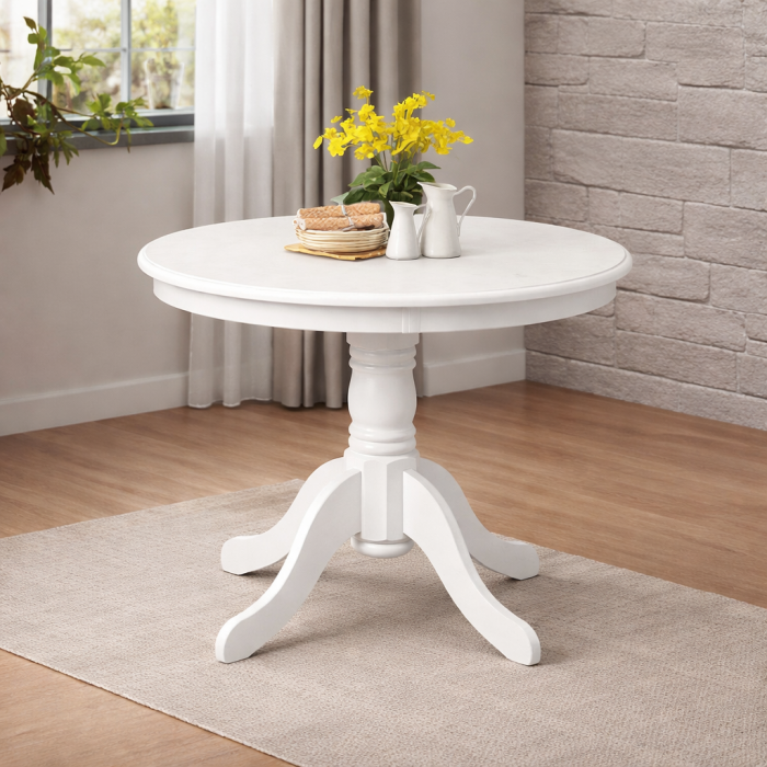 Masa living si bucatarie rotunda Montreal, cadru lemn masiv, MDF vopsit, 4 persoane, 90x73.8 cm, Alb [2]