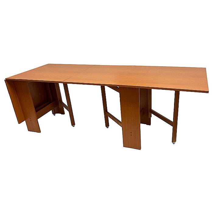 Masa plianta 12 persoane, Pal Melaminat, insertii lemn masiv, sistem cuplare blat, 274x75x78 cm, wenge [2]