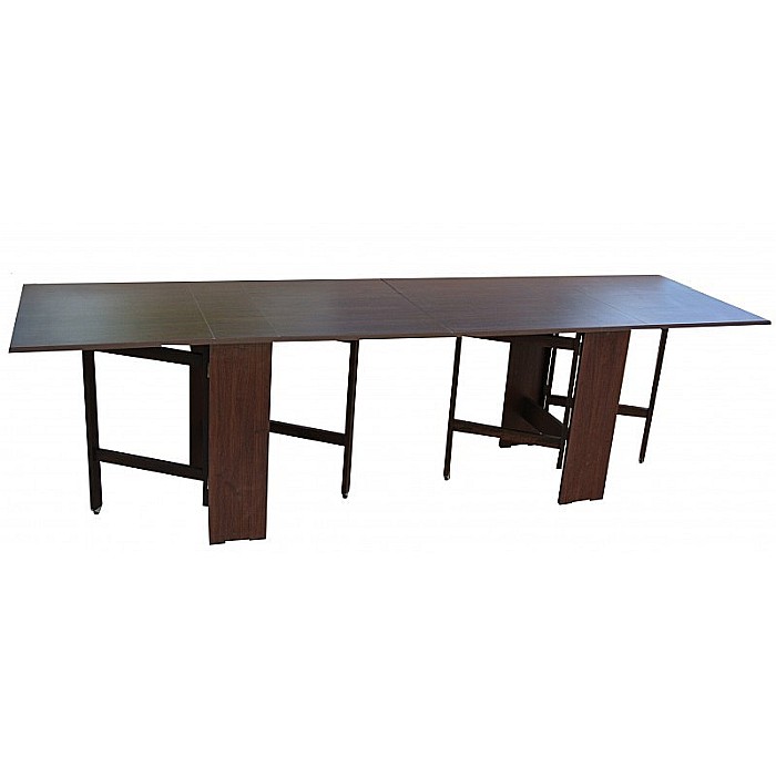 Masa plianta 12 persoane, Pal Melaminat, insertii lemn masiv, sistem cuplare blat, 274x75x78 cm, wenge [2]