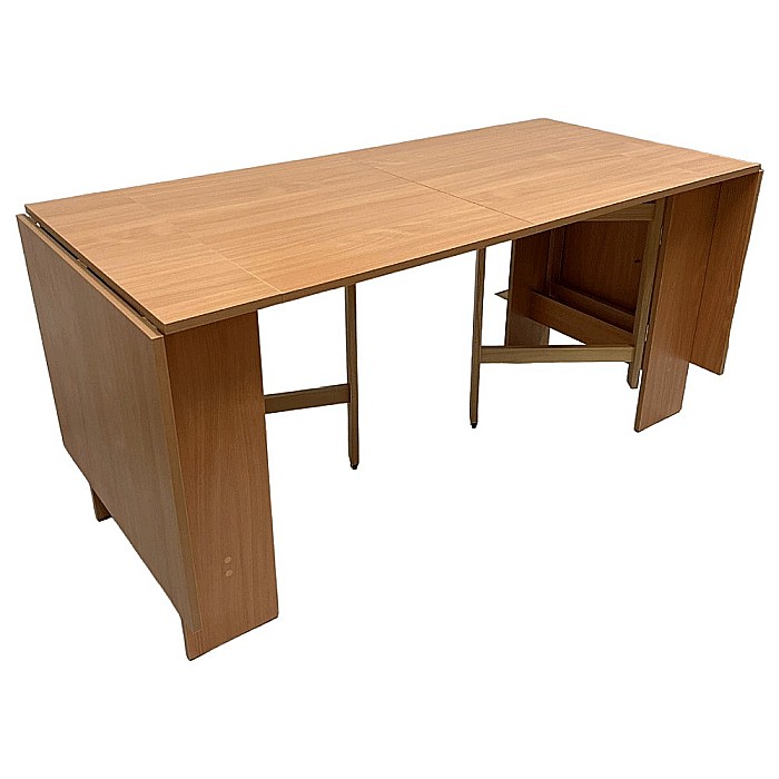 Masa plianta 12 persoane, Pal Melaminat, insertii lemn masiv, sistem cuplare blat, 274x75x78 cm, cires [5]