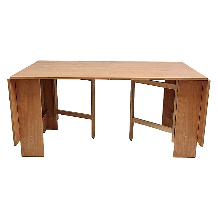 Masa plianta 12 persoane, Pal Melaminat, insertii lemn masiv, sistem cuplare blat, 274x75x78 cm, stejar sonoma [3]