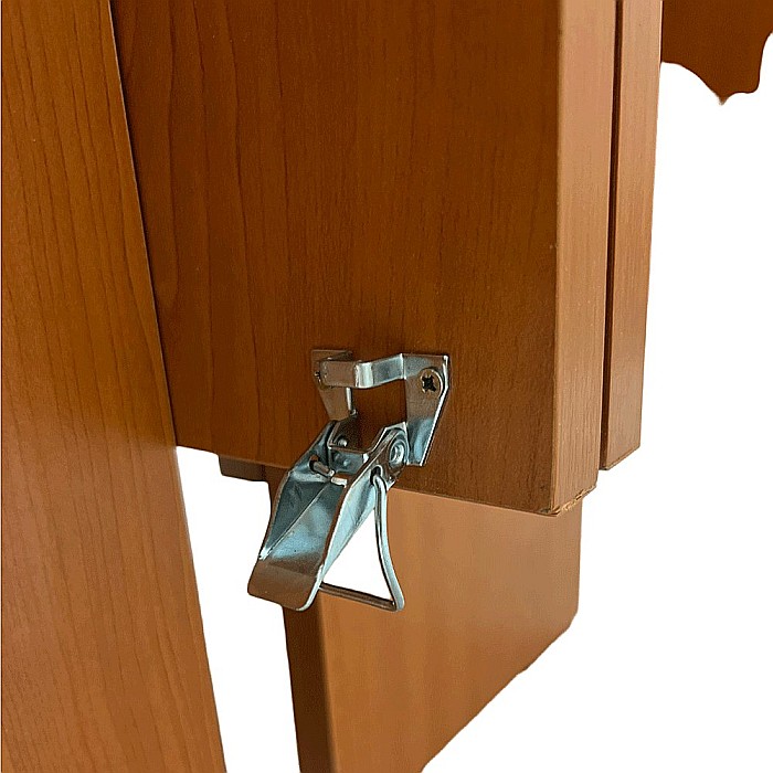 Masa plianta 12 persoane, Pal Melaminat, insertii lemn masiv, sistem cuplare blat, 274x75x78 cm, wenge [7]