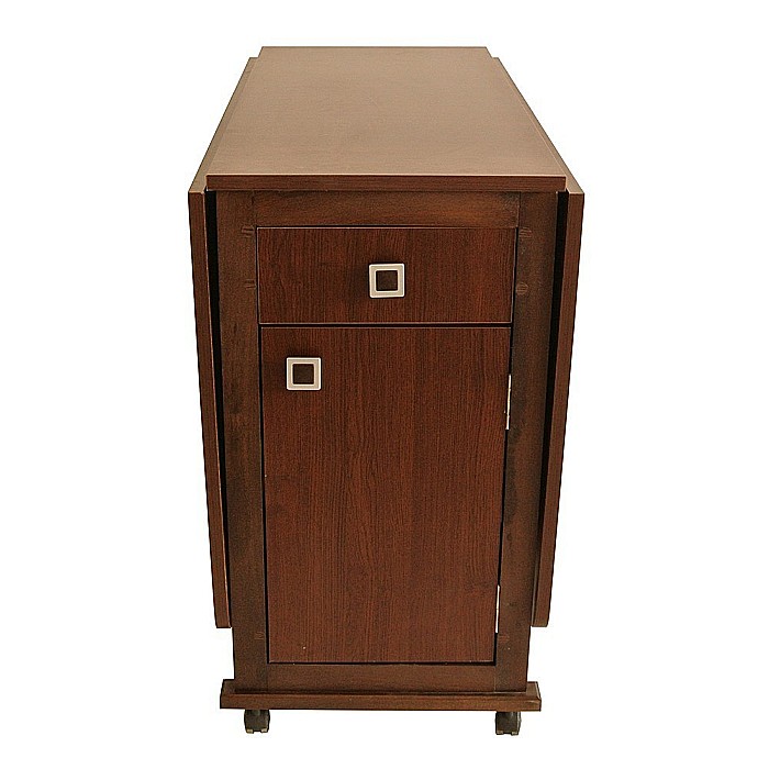 Masa plianta cu spatiu depozitare, usa si sertar, Pal Melaminat, structura lemn masiv, cu role, 8 persoane, 160x96x80 cm, fag [2]