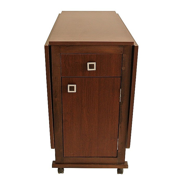 Masa plianta cu spatiu depozitare, usa si sertar, Pal Melaminat, structura lemn masiv, cu role, 8 persoane, 160x96x80 cm, wenge [4]