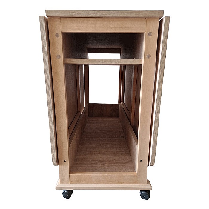 Masa plianta cu spatiu depozitare Util, pentru living si bucatarie, PAL, structura lemn masiv, cu role, 6 persoane, 160x96x80 cm, Stejar sonoma [5]