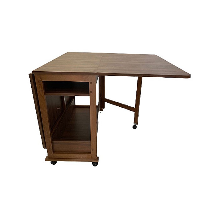 Masa plianta cu spatiu depozitare Util, pentru living si bucatarie, PAL, structura lemn masiv, cu role, 6 persoane, 160x96x80 cm, nuc [2]