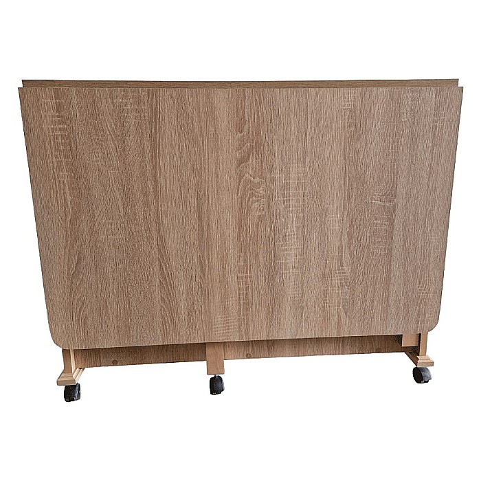 Masa plianta cu spatiu depozitare Util, pentru living si bucatarie, PAL, structura lemn masiv, cu role, 6 persoane, 160x96x80 cm, Stejar sonoma [4]