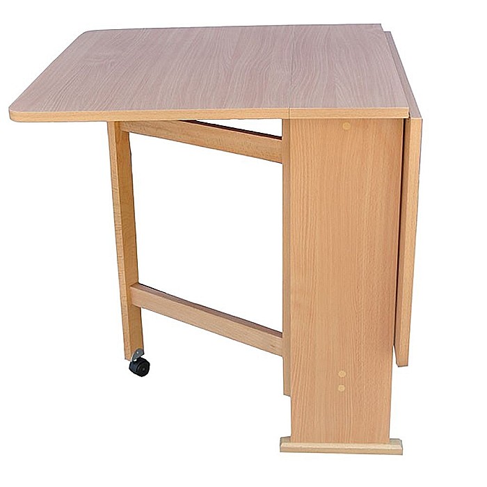 Masa plianta Practic, bucatarie si living, Pal Melaminat, insertii lemn masiv, 6 persoane, colturi rotunjite, 120x74x75 cm, cires [3]